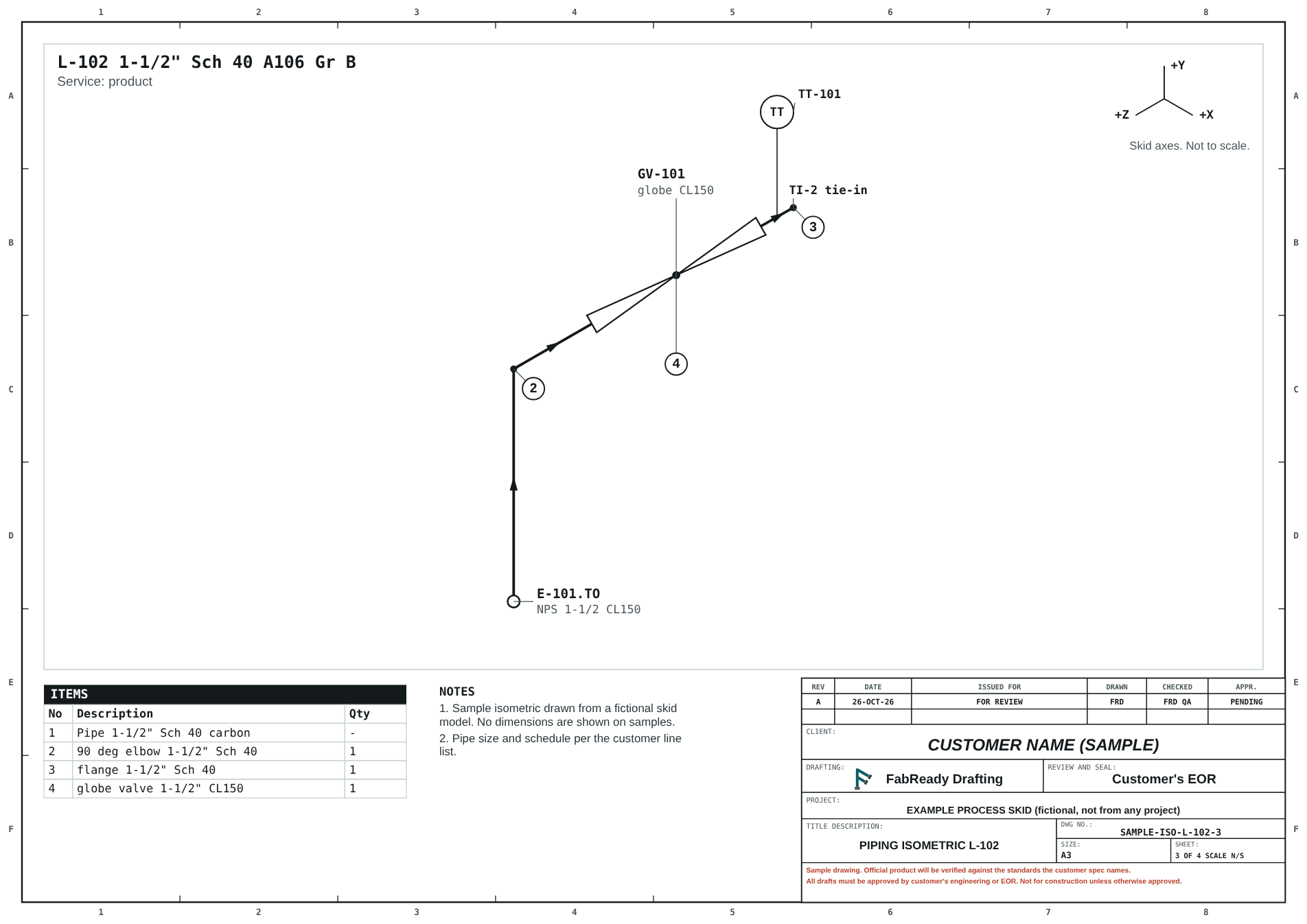 Sample piping isometric of the return line L-102.